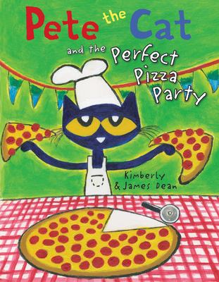 Pete the Cat book cover; cat holding pizza slices with apron and chef's hat on