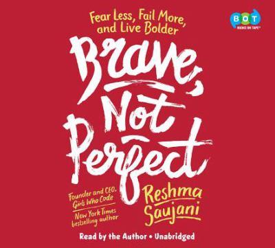 Book Cover red background with white lettering saying Brave, Not Perfect