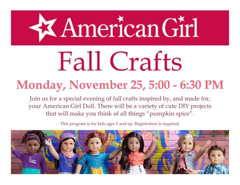 American Girl Doll logo at the top with the description of program in middle and the dolls on the bottom waving