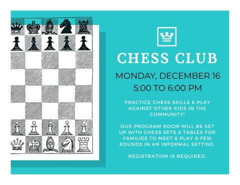 Black and white chess board with a teal colored background and description of program