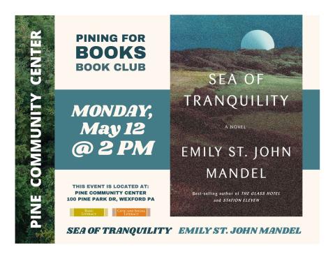 Cream colored background with book cover showing a moon over a hilly field of grass