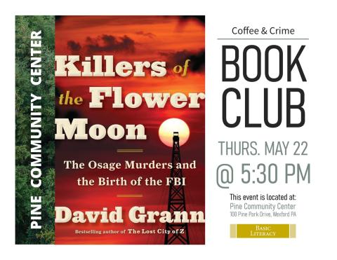 White background with a book cover with background of an orange night sky including the moon peeking out from behind an oil tower