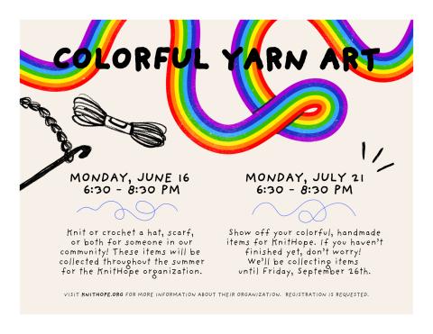 Rainbow string across the top with a crochet hook and yarn