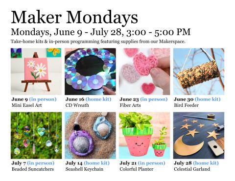 Various images of crafts for each week's craft