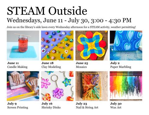 Various images of crafts for each week's steam project