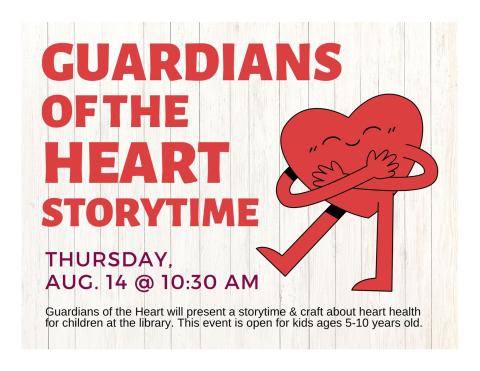 Cream colored background with red heart cartoon character on the right side with red lettering for the title and description