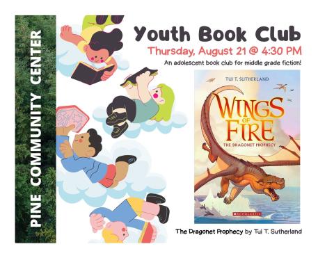 Cartoon children floating on clouds with books in their hands on the left side, on the right is the book cover