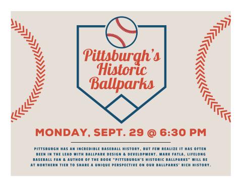 Baseball sitting on home plate with the title of program in red and description below