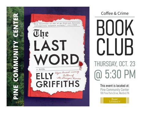 Book cover on the left side of the flyer with the title and description of book on the right