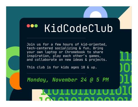 Forest green background with 0's & 1's and title and description in middle