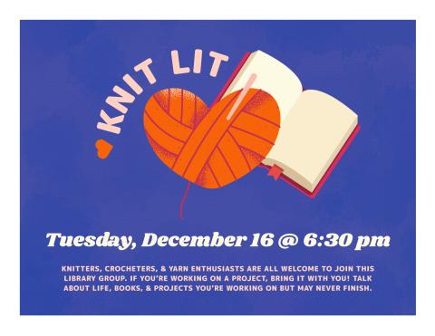 Purple background with a red yarn-heart in the center on top of an opened book