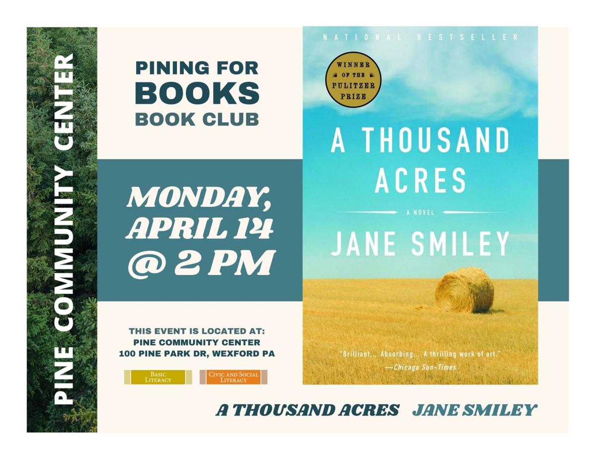 Cream colored background with book cover on the right side of a hay field with a blue sky
