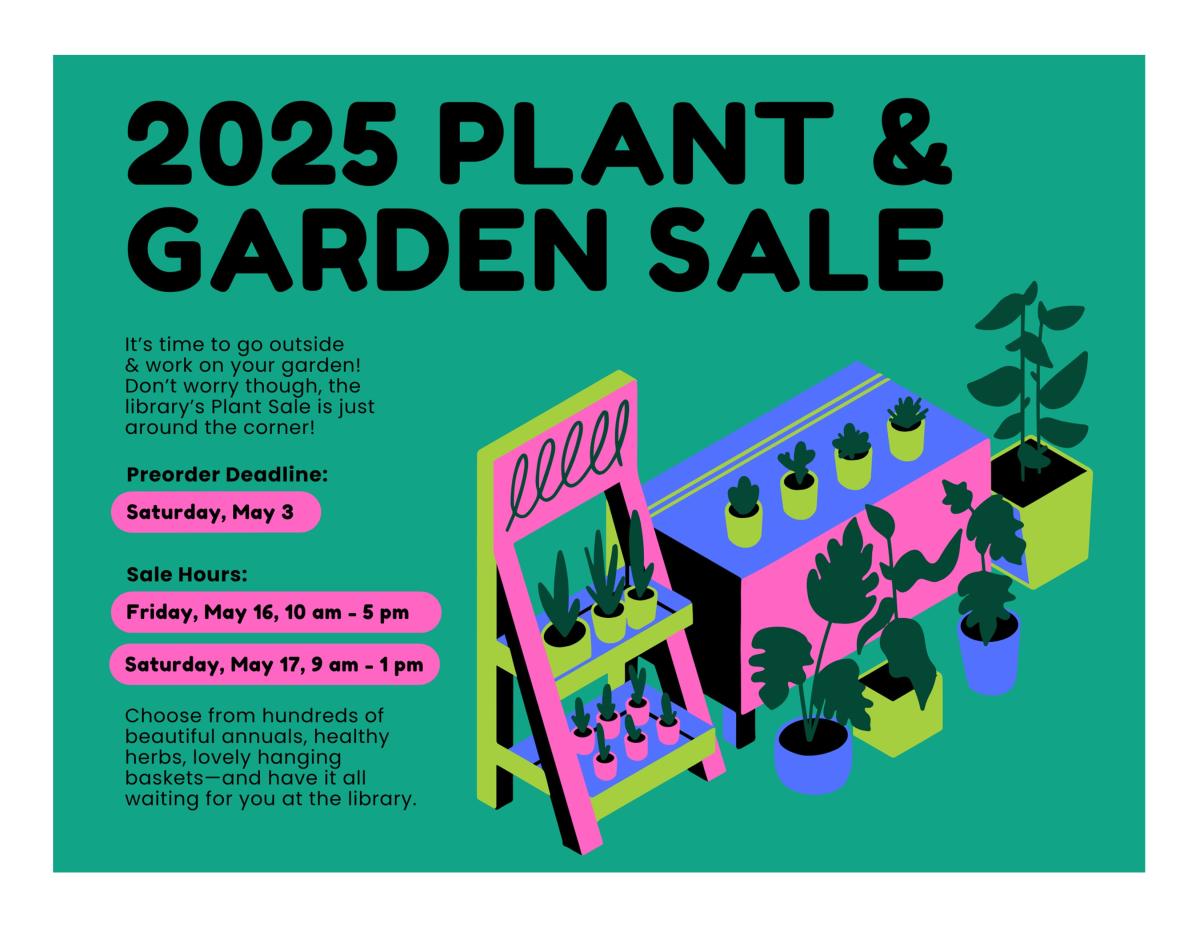 Green background with cartoon neon pink, yellow and purple stands with green plants on them