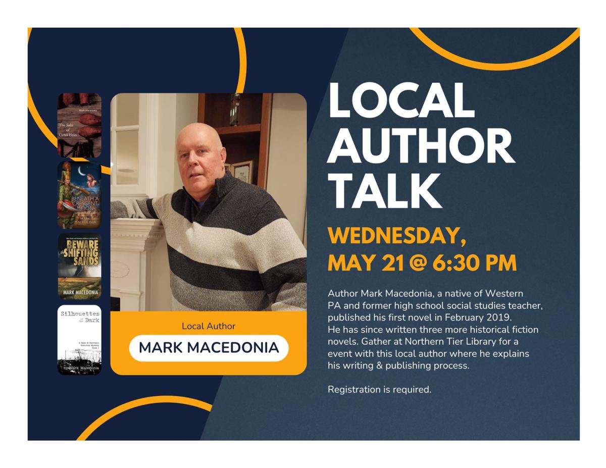 Four novel covers and picture of the author on a black background