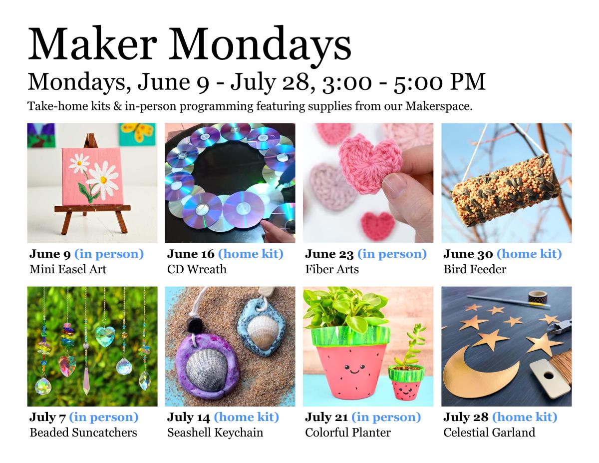 Various images of crafts for each week's craft