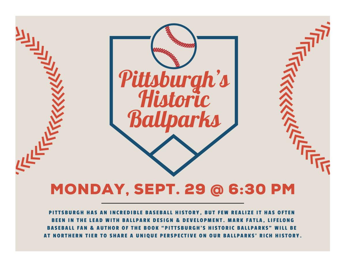 Baseball sitting on home plate with the title of program in red and description below