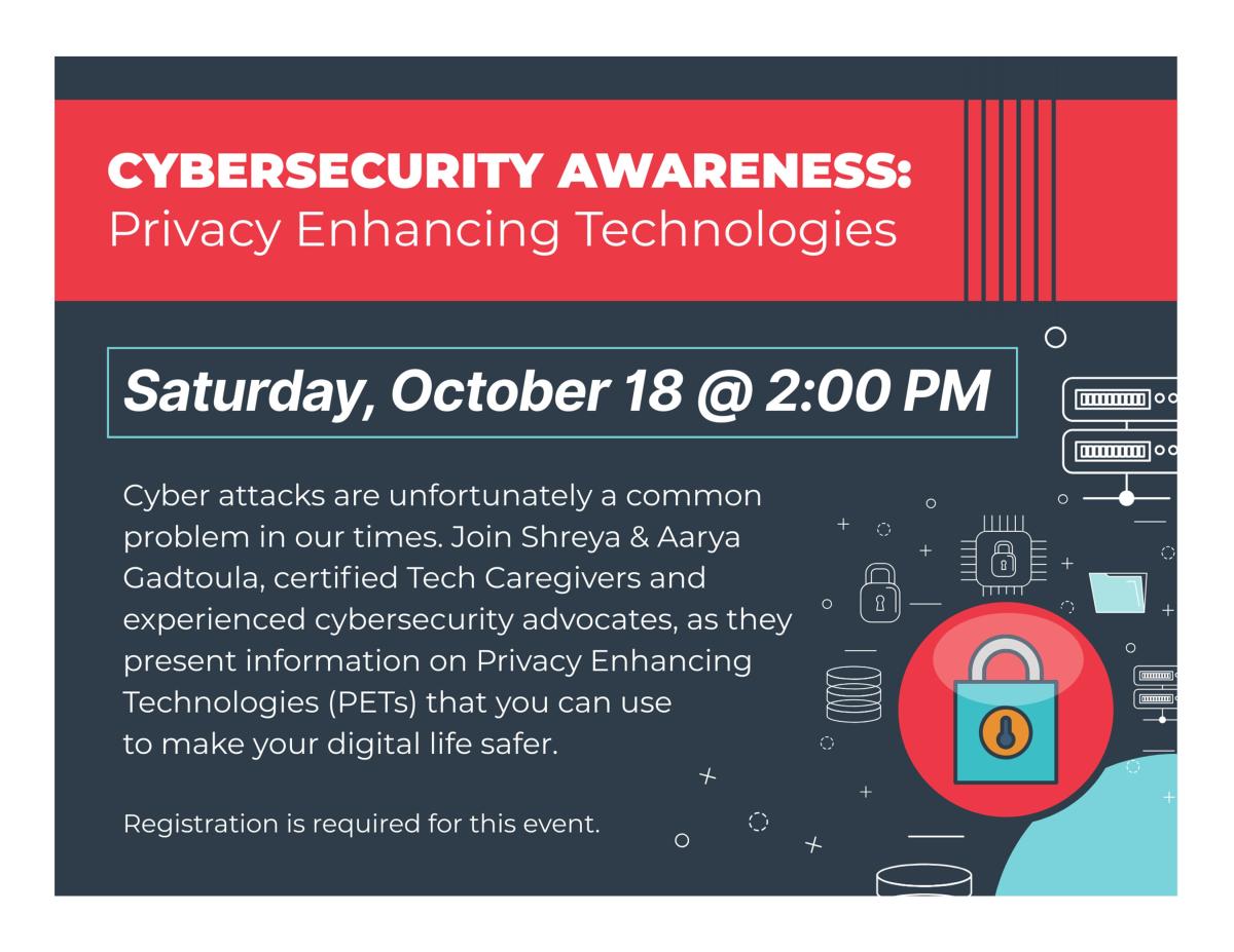 Black background with red banner and tech images saying title and description