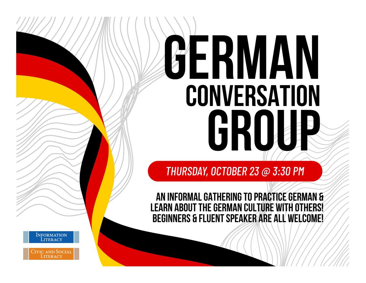 White background with the colors of the Germany flag and text in black with program info