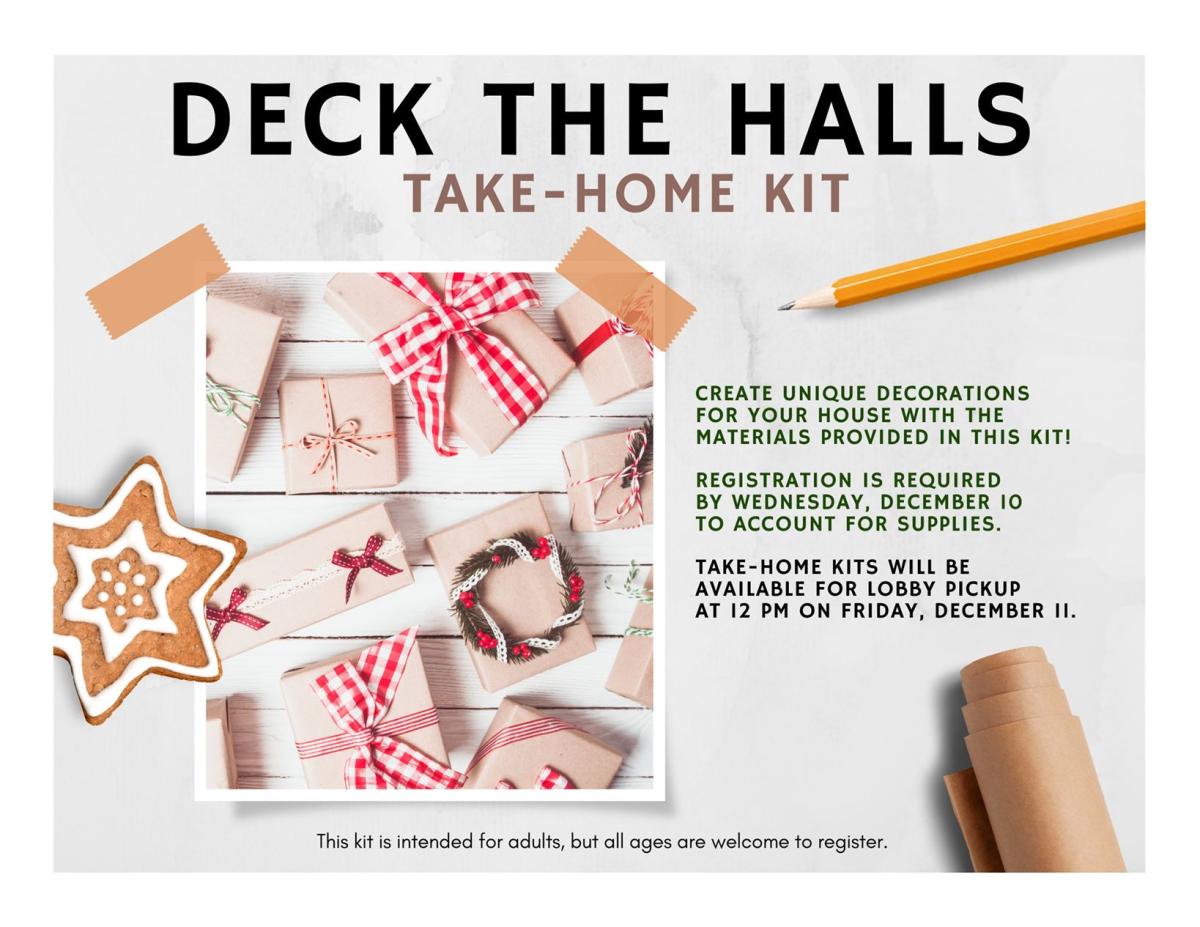 White background with pencil, paper, snowflake cookie and a picture of brown paper wrapped presents